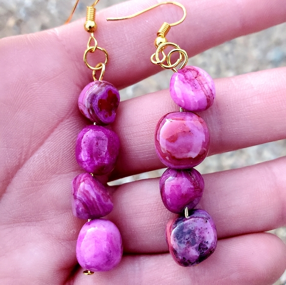 New Crazy Lace Agate Freeform Dangle Earrings. - Picture 10 of 13